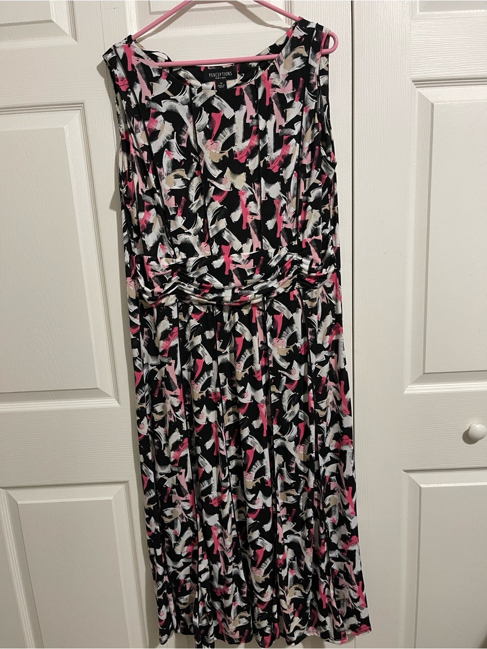 Perceptions Black Pink White & Tan Abstract Maxi Dress